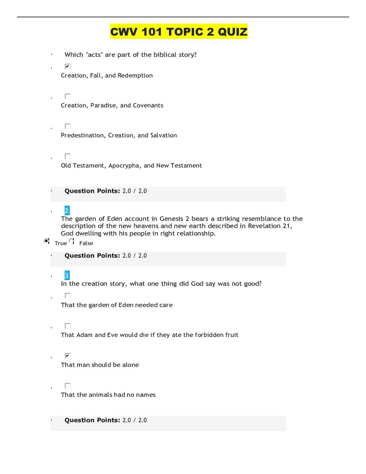 Preview image for Grand Canyon University CWV 101 Topic 2 Quiz| All Correct Answers Graded A+